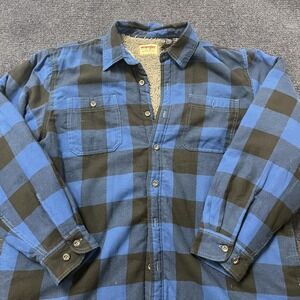 Wrangler Shirt Jacket Mens XL Blue Black Plaid Sherpa Lined Flannel Workwear